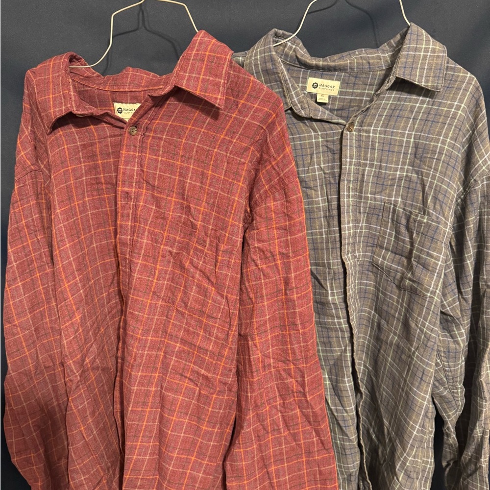 Haggar Red and Orange Plaid Shirt